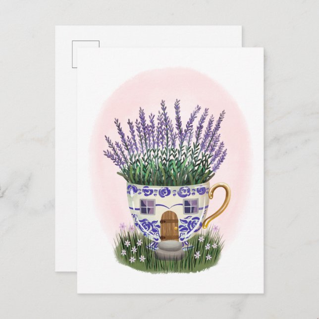Lavender Teacup Cottage Postcard (Front/Back)