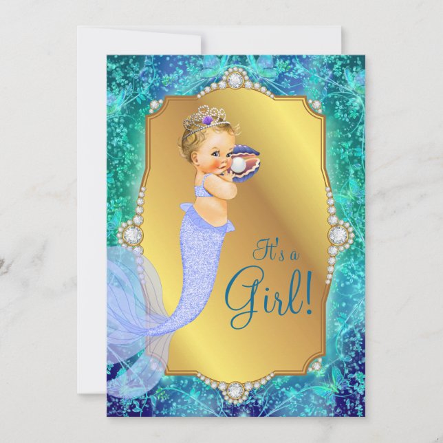 Lavender Teal Blue Under Sea Mermaid Baby Shower Invitation (Front)