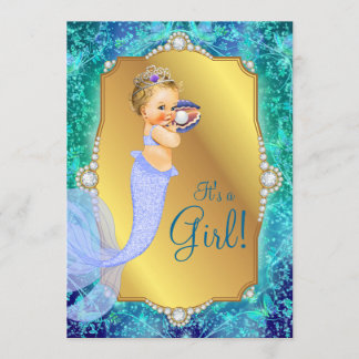 Lavender Teal Blue Under Sea Mermaid Baby Shower Invitation