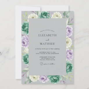 Lavender Teal Ranunculus Eucalyptus Wedding Invitation