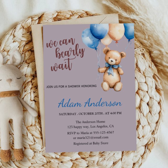 Lavender Teddy Bear Baby Shower Invitation         (Creator Uploaded)