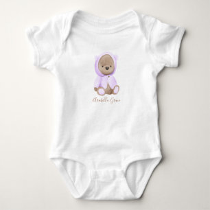 Lavender Teddy Bear Personalised Name Baby Baby Bodysuit