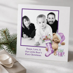 Lavender Teddy Bear Photo Holiday Christmas Card