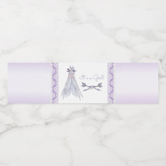 Lavender TeePee Baby Shower Water Bottle Labels (Single Label)