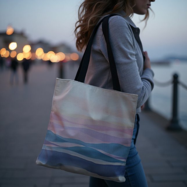 Lavender Tide Fluid Abstract Coastal Tote Bag (Carry coastal calm at dusk. Your chic Lavender Tide tote for sophisticated style.)
