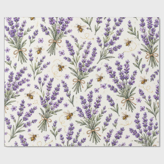 Lavender & Tiny Bee Cottagecore Botanical Seamless Wrapping Paper