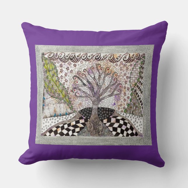 Lavender Tree Throw Pillow (Front)