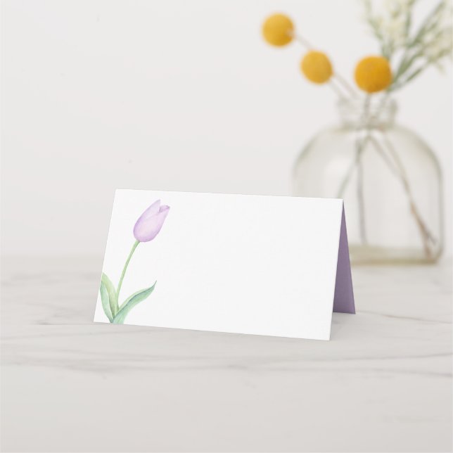 Lavender Tulip Solo Modern Purple Wedding Tent Place Card (Front)