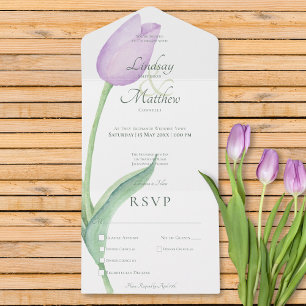 Lavender Tulip Solo Purple Modern Dinner All In One Invitation