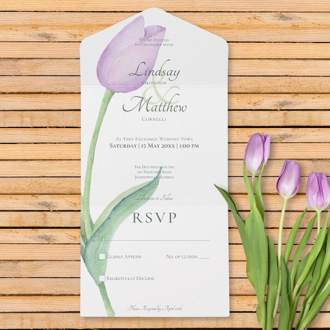 Lavender Tulip Solo Purple Modern No Dinner All In One Invitation (Lavender Tulip Solo Purple Modern No Dinner All In One Invitation)