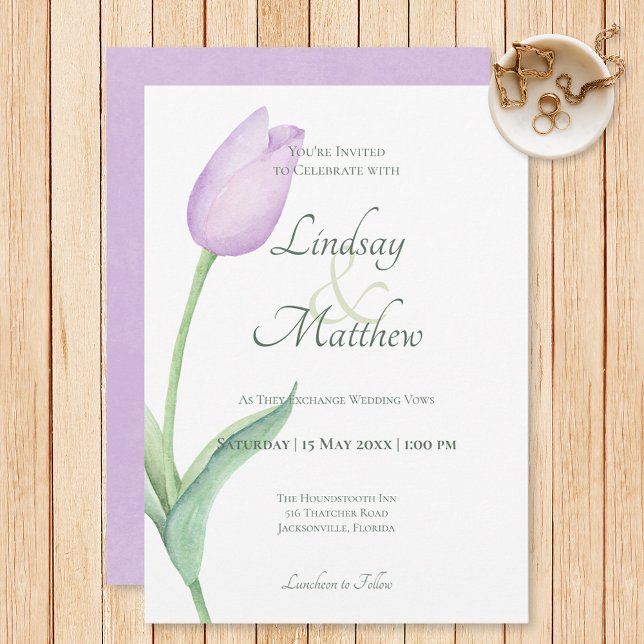 Lavender Tulip Solo Purple Modern Wedding Invitation (Creator Uploaded)