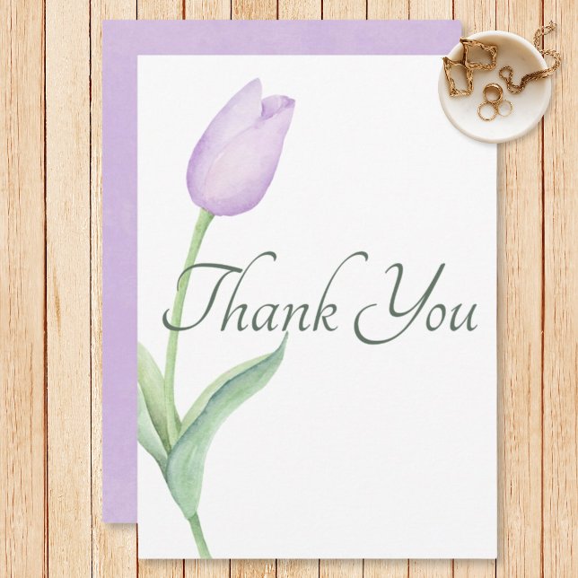 Lavender Tulip Solo Purple Modern Wedding Thank You Card (Creator Uploaded)