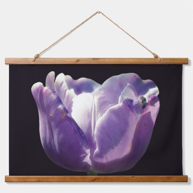Lavender Tulip With Tiny Bee Close Up  Hanging Tapestry (Front)