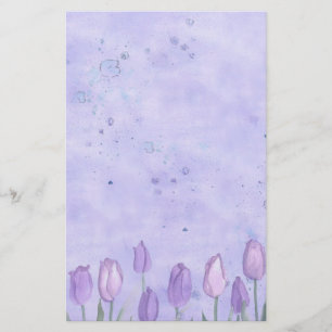 Lavender Tulips Watercolor Flower Pastel Stationery