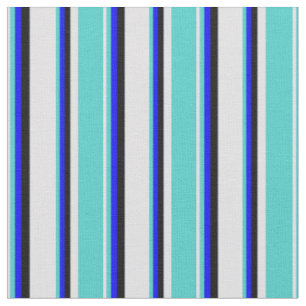 Lavender, Turquoise, Blue & Black Coloured Stripes Fabric