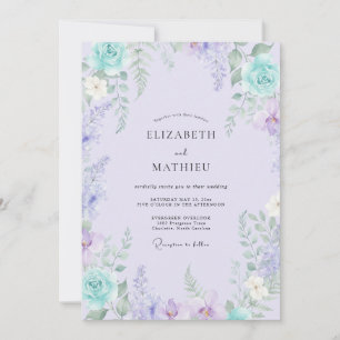 Lavender Turquoise Botanical Wedding Invitation