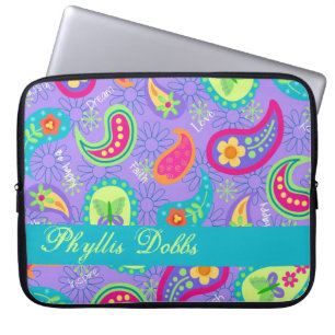 Lavender Turquoise Modern Paisley Pattern Laptop Sleeve