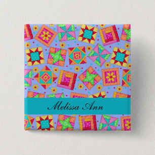 Lavender Turquoise Patchwork Quilt Name Badge