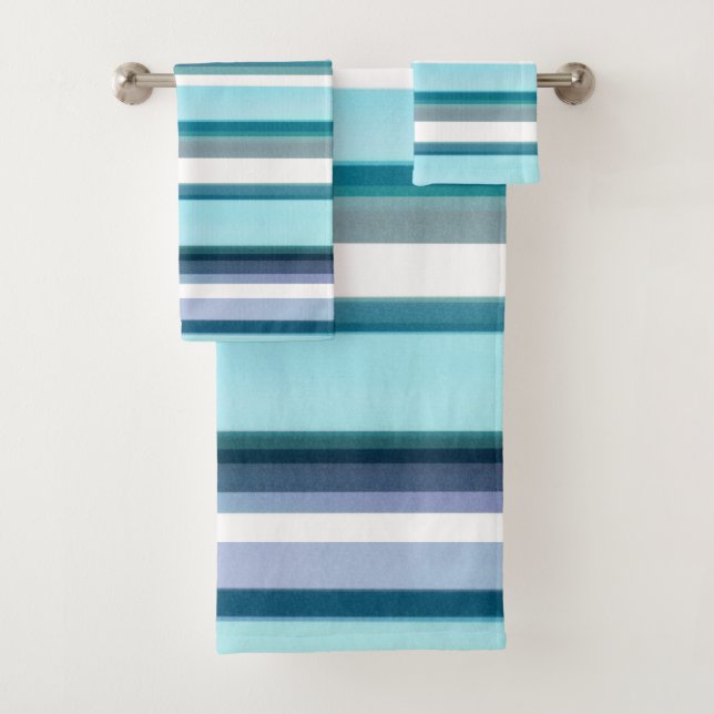 Lavender Turquoise Watercolor Stripes Bath Towel Set (Insitu)