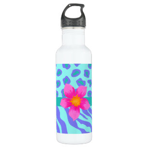 Lavender & Turquoise Zebra & Cheetah Pink Flower 710 Ml Water Bottle