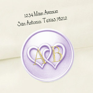 Lavender Two Hearts Intertwined Monogram Wedding Classic Round Sticker