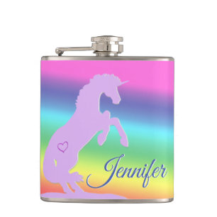 Lavender Unicorn Silhouette (rainbow/personalise) Hip Flask