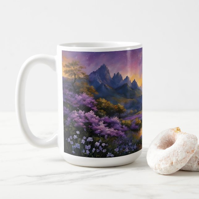 Lavender Valley at Dawn  Coffee Mug (With Donut)