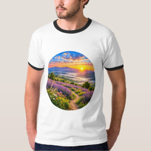 Lavender Valley Sunrise Landscape T-Shirt