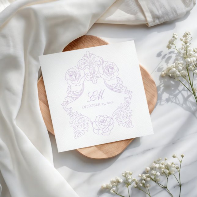 Lavender Victorian Crest Monogram Wedding Napkin (Creator Uploaded)