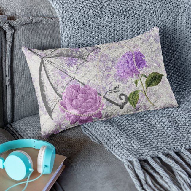 Lavender Victorian Ephemera Floral Country Chic Lumbar Cushion (Creator Uploaded)
