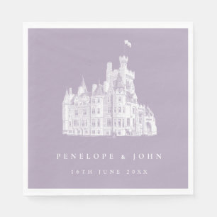 Lavender Vintage Castle Illustration Wedding Napkin