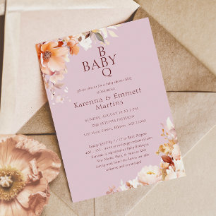 Lavender Vintage Floral Fall BBQ Baby Shower Invitation