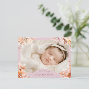 Lavender Vintage Floral Fall Photo Birth Announcement Postcard