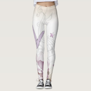 Lavender Vintage Flower, Butterfly, Music, Clocks Leggings