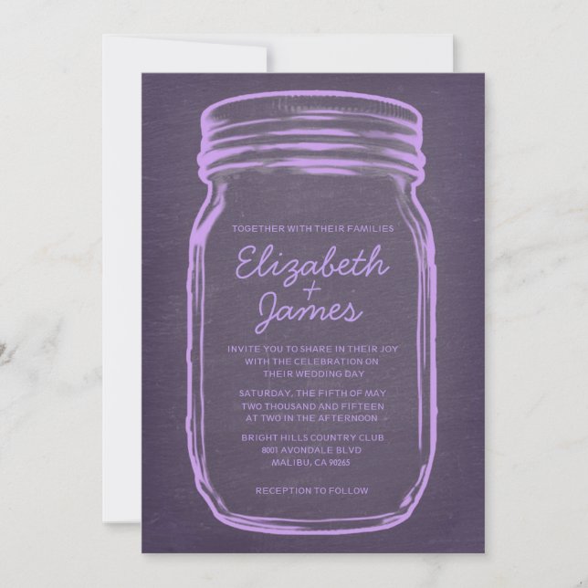 Lavender Vintage Mason Jar Wedding Invitations (Front)