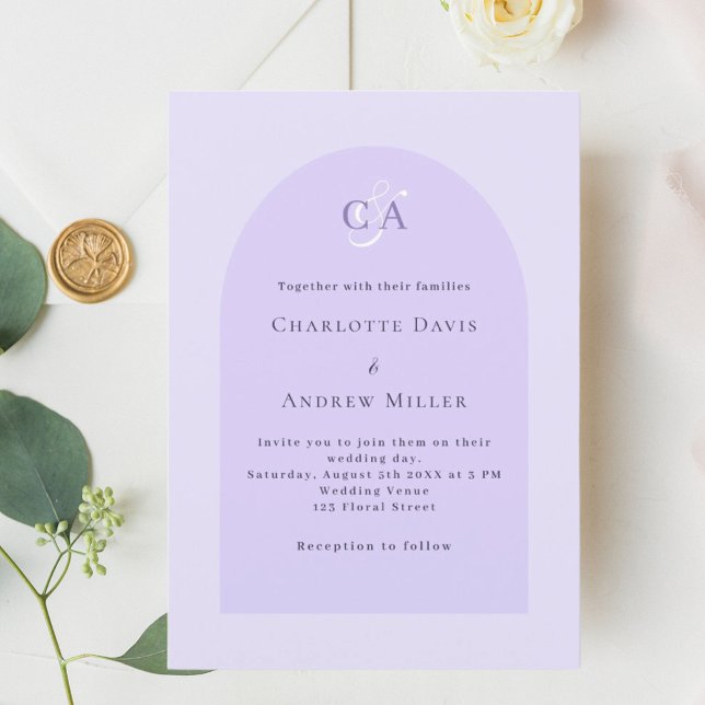 Lavender violet arch monogram luxury wedding invitation (Creator Uploaded)