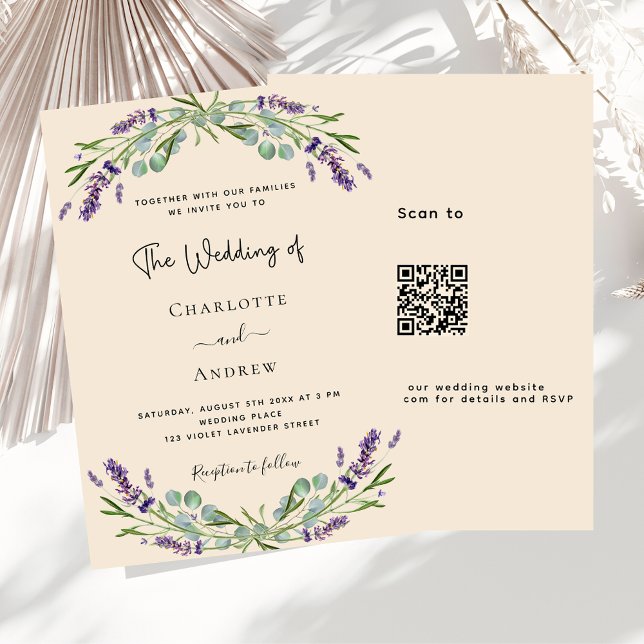 Lavender violet beige QR code RSVP luxury wedding  Invitation (Creator Uploaded)