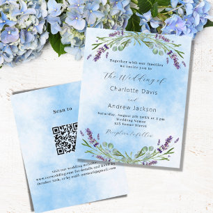 Lavender violet blue QR wedding invitation