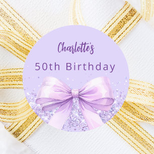 Lavender violet bow Birthday Classic Round Sticker