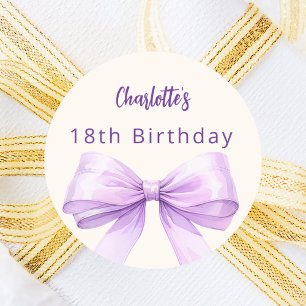 Lavender violet bow cream Birthday Classic Round Sticker