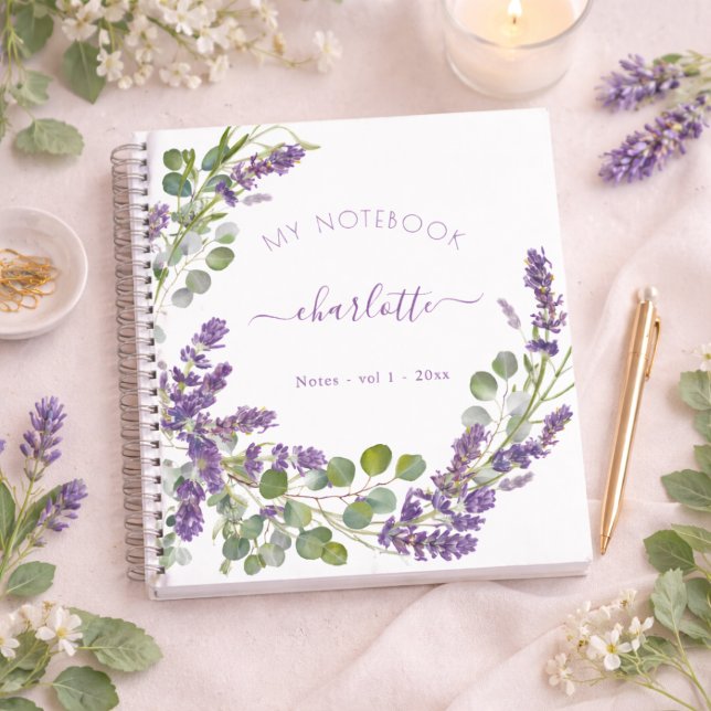 Lavender violet eucalyptus floral script notebook (Creator Uploaded)