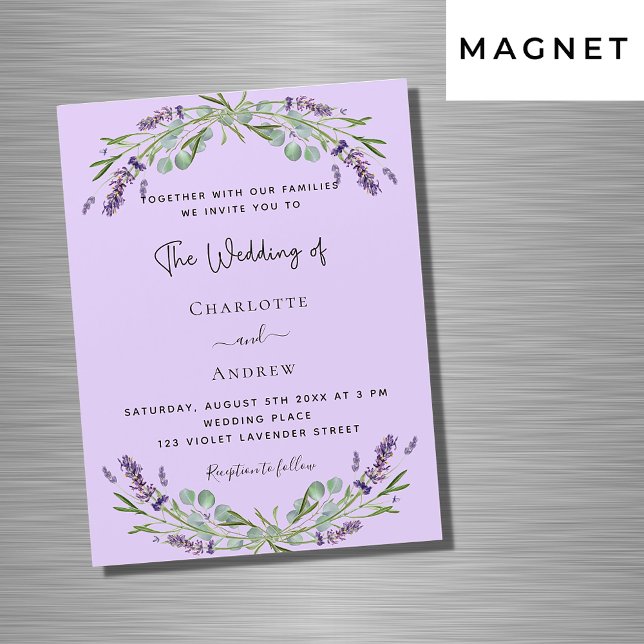 Lavender violet eucalyptus flowers luxury wedding magnetic invitation (Creator Uploaded)