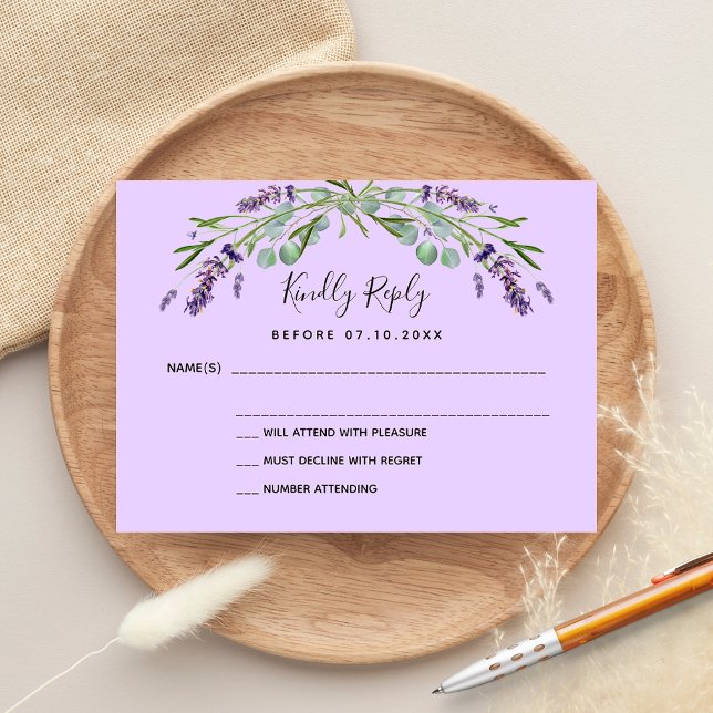 Lavender violet eucalyptus wedding response RSVP Card (Creator Uploaded)