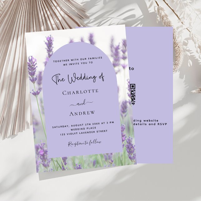 Lavender violet floral arch QR RSVP luxury wedding Invitation (Creator Uploaded)