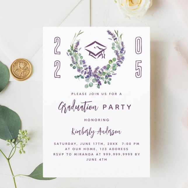 Lavender violet floral class 2025 Graduation Party Invitation (Creator Uploaded)