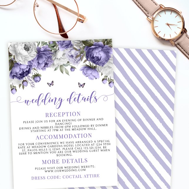 Lavender violet floral elegant wedding details enclosure card (Creator Uploaded)