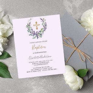 Lavender violet floral girl cross budget Baptism