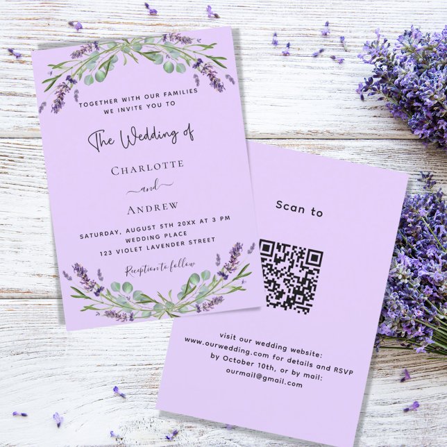 Lavender violet floral greenery QR wedding  Invitation (Creator Uploaded)