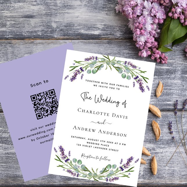 Lavender violet floral QR code RSVP luxury wedding Invitation (Creator Uploaded)