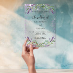 Lavender violet florals eucalyptus wedding acrylic invitations<br><div class="desc">For an elegant and romantic wedding. A transparent,  clear background decorated with lavender florals,  eucalyptus greenery and violet faux sparkles.  Personalise and add your names and details.</div>
